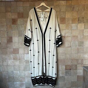 H&M Conscious Ivory Silk Kimono Coat w Black Trim Size M